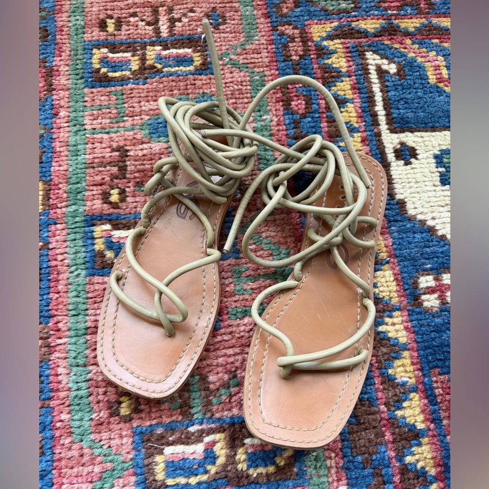 MANGO leather lace up sandals